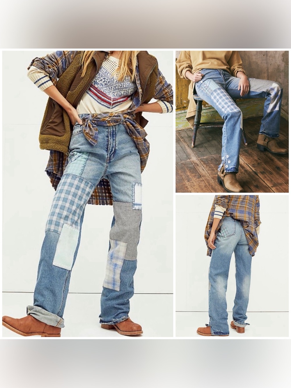 NWOT Free People Steinbeck Patched Straight Leg Jeans - Yukon Valley blue - 27